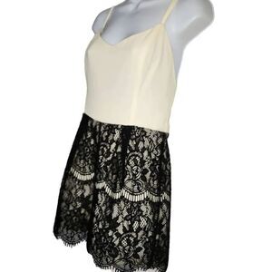 Ark & Co Women Rompers, Cream Sleeveless Top, Black Lace Shorts Romper, Sz M